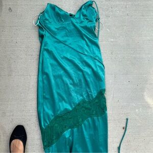 Hello Molly Formal Retreat Satin Maxi Dress in Teal - Size 2